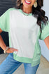 Blocked Pattern Exposed Seam Relaxed Cotton Blend Tee