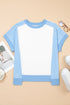 Blocked Pattern Exposed Seam Relaxed Cotton Blend Tee