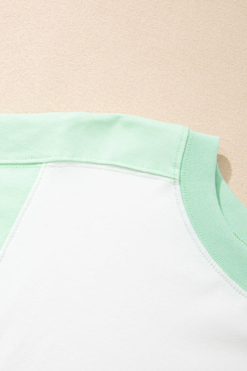 Blocked Pattern Exposed Seam Relaxed Cotton Blend Tee