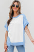 Blocked Pattern Exposed Seam Relaxed Cotton Blend Tee