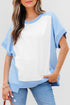 Blocked Pattern Exposed Seam Relaxed Cotton Blend Tee