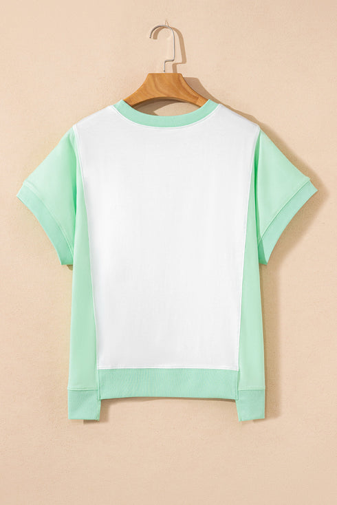 Blocked Pattern Exposed Seam Relaxed Cotton Blend Tee