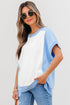 Blocked Pattern Exposed Seam Relaxed Cotton Blend Tee
