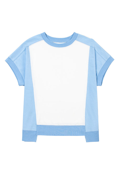 Blocked Pattern Exposed Seam Relaxed Cotton Blend Tee