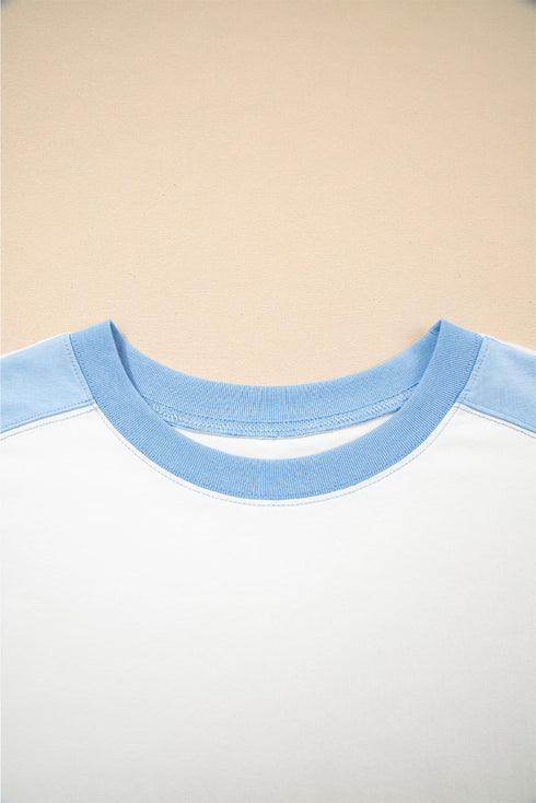 Blocked Pattern Exposed Seam Relaxed Cotton Blend Tee