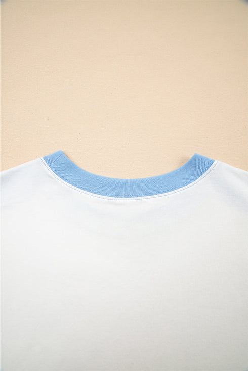 Blocked Pattern Exposed Seam Relaxed Cotton Blend Tee