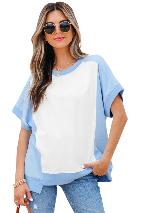 Blocked Pattern Exposed Seam Relaxed Cotton Blend Tee