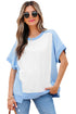 Blocked Pattern Exposed Seam Relaxed Cotton Blend Tee