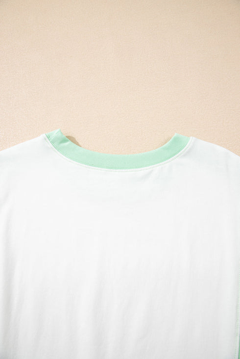 Blocked Pattern Exposed Seam Relaxed Cotton Blend Tee