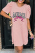 Blossom MAMA Bow Patched Graphic Puff Sleeve Corded Mini Dress
