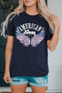 Blue American Woman Eagle Wing Flag Graphic Tee