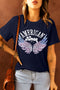 Blue American Woman Eagle Wing Flag Graphic Tee