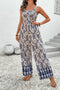 Blue Boho Geometric Print Shirred High Waist Wide Leg Jumpsuit