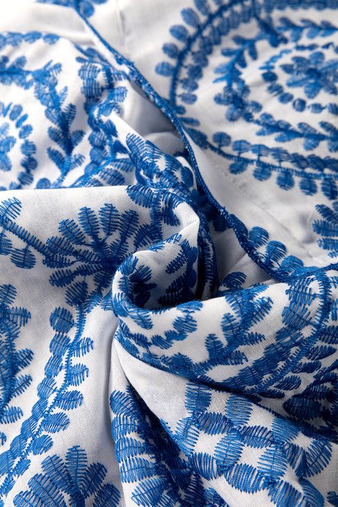 Blue Boho Print Flutter Sleeve Crew Neck Blouse