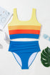 Blue Colorblock Square Neck Top Pleated High Waisted Bikini