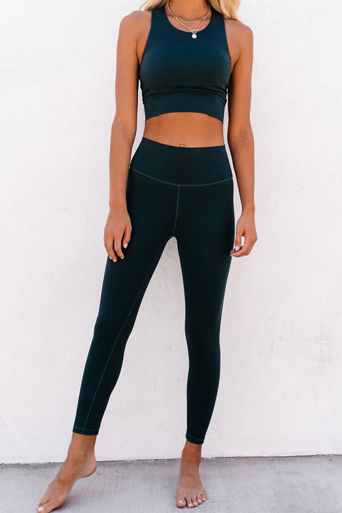 Blue Crop Yoga Bra And High Waist Leggings Sports Wear