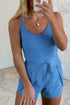 Blue Crossed Spaghetti Straps Drawstring Waist Sporty Romper