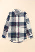 Blue Distressed Raw Edge Plaid Print Shirt