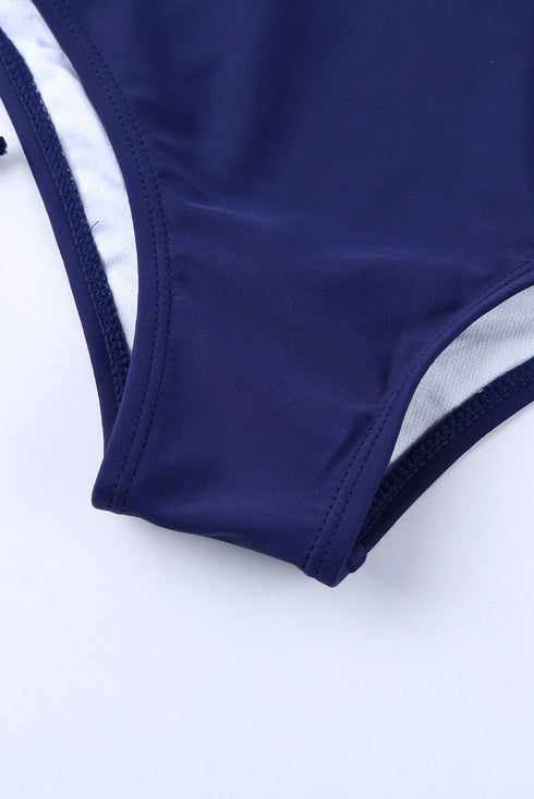 Blue Drawstring Ruched Sides High Waist Swim Panty