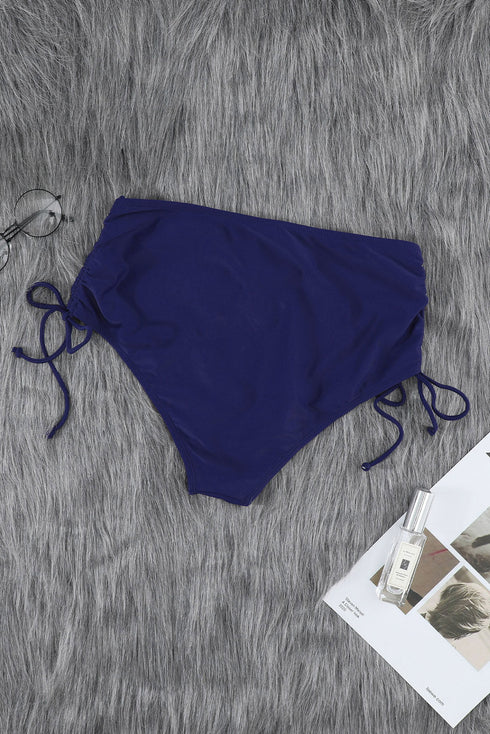 Blue Drawstring Ruched Sides High Waist Swim Panty