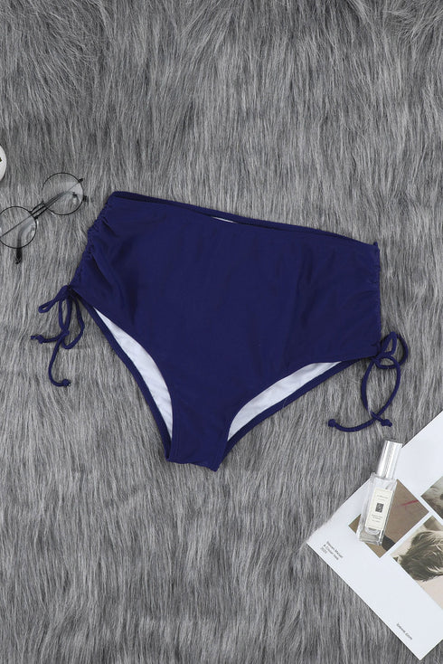 Blue Drawstring Ruched Sides High Waist Swim Panty
