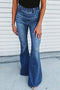 Blue Elastic High Waist Flare Jeans