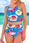Blue Floral Print Spaghetti Straps Tankini Set