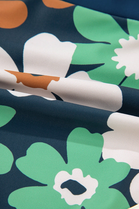 Blue Flower Zip up Racerback High Waisted Bikini