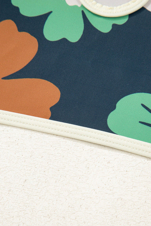 Blue Flower Zip up Racerback High Waisted Bikini