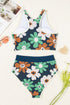 Blue Flower Zip up Racerback High Waisted Bikini