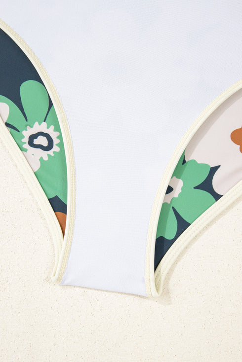 Blue Flower Zip up Racerback High Waisted Bikini