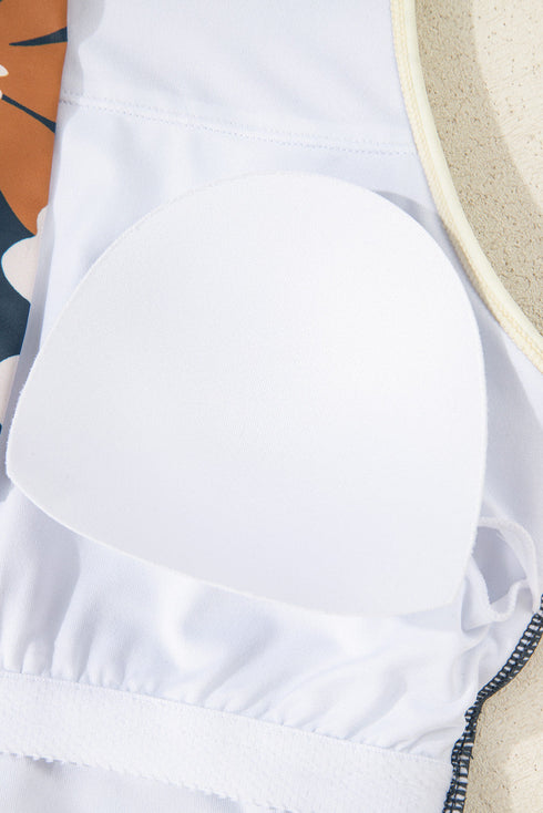 Blue Flower Zip up Racerback High Waisted Bikini