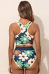 Blue Flower Zip up Racerback High Waisted Bikini