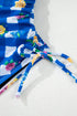 Blue Folk Gingham Halter Ruched Bodice Drawstring Ties One Piece Swimwear