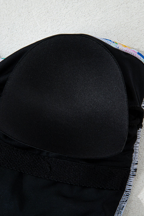 Blue Folk Gingham Halter Ruched Bodice Drawstring Ties One Piece Swimwear