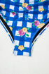 Blue Folk Gingham Halter Ruched Bodice Drawstring Ties One Piece Swimwear