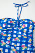 Blue Folk Gingham Halter Ruched Bodice Drawstring Ties One Piece Swimwear