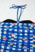 Blue Folk Gingham Halter Ruched Bodice Drawstring Ties One Piece Swimwear