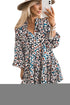 Blue Leopard Print Bubble Sleeve Ruffled Shirt Dress