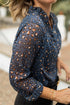 Blue Leopard Sheer Button Front Long Sleeve Shirt