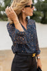 Blue Leopard Sheer Button Front Long Sleeve Shirt