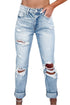 Blue Light Wash Frayed Slim Fit High Waist Jeans
