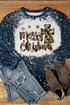 Blue Merry Christmas Cross Bleached Print Pullover Sweatshirt