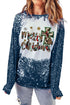 Blue Merry Christmas Cross Bleached Print Pullover Sweatshirt