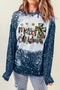 Blue Merry Christmas Cross Bleached Print Pullover Sweatshirt