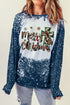 Blue Merry Christmas Cross Bleached Print Pullover Sweatshirt