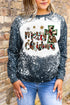 Blue Merry Christmas Cross Bleached Print Pullover Sweatshirt