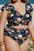 Blue Plus Size Flutter Cap Sleeve Floral High Waist Bikini