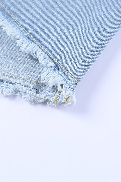 Blue Plus Size Leopard Ripped Cropped Denim Jacket