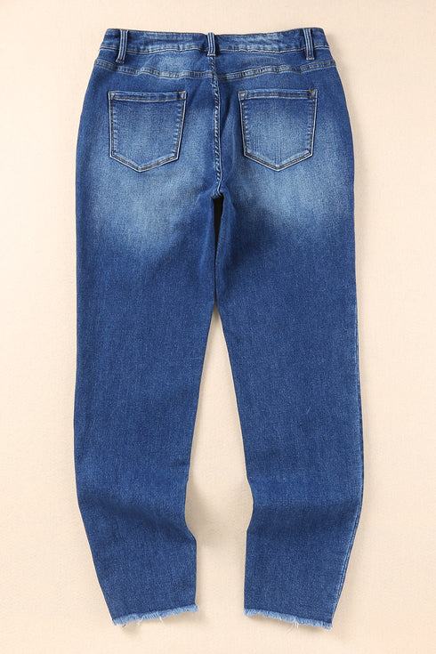 Blue Raw Hem Ankle-Length Skinny Jeans